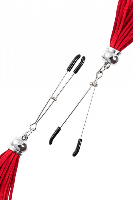 Зажимы на соски «Вилки» с красными кисточками из замши - Pecado - купить с доставкой в Сызрани