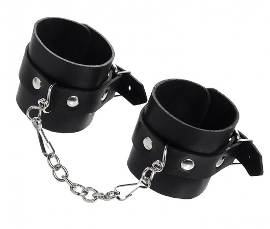 Черные однослойные наручники из натуральной кожи с цепочкой - Pecado - купить с доставкой в Сызрани