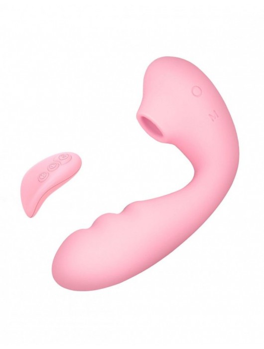 Розовый вибратор Tara с вакуумной стимуляцией и пультом ДУ - BeYourLover