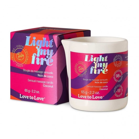 Массажная свеча Light My Fire Coconut с ароматом кокоса - 65 гр. - Love to Love - купить с доставкой в Сызрани