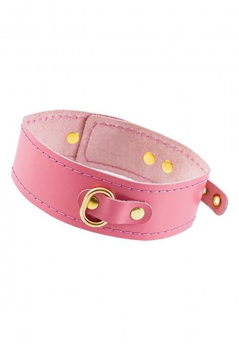 Розовый кожаный однослойный ошейник с прошивкой - Pecado - купить с доставкой в Сызрани