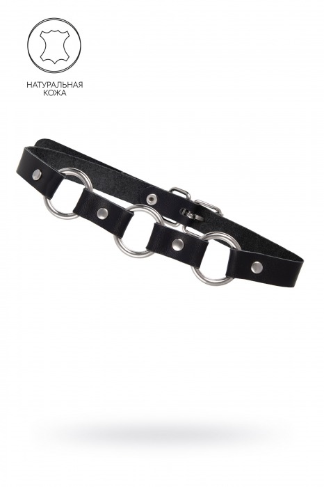 Черный кожаный чокер-ошейник с тремя кольцами - Pecado - купить с доставкой в Сызрани