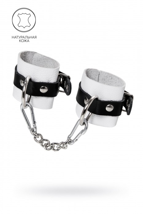 Бело-черные кожаные наручники с одним ремешком с люверсами - Pecado - купить с доставкой в Сызрани