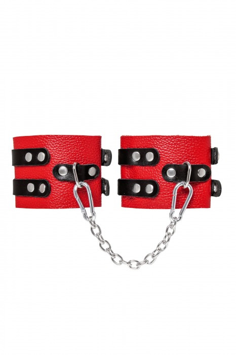 Красно-черные мягкие оковы с двумя ремешками с люверсами - Pecado - купить с доставкой в Сызрани