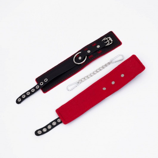 Черно-красные оковы с красной строчкой Sex - Crazy Handmade - купить с доставкой в Сызрани