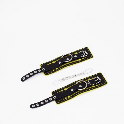 Черно-желтые кожаные наручники с жёлтой строчкой - Crazy Handmade - купить с доставкой в Сызрани