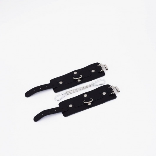 Черные кожаные наручники с хромированной фурнитурой - Crazy Handmade - купить с доставкой в Сызрани