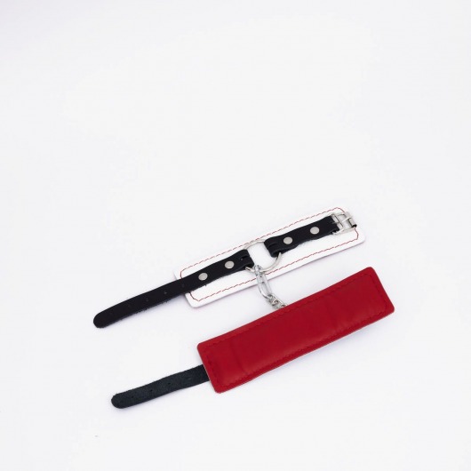 Бело-красные кожаные наручники - Crazy Handmade - купить с доставкой в Сызрани