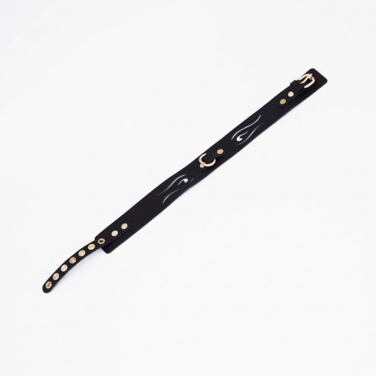 Черный кожаный ошейник с золотистой фурнитурой - Crazy Handmade - купить с доставкой в Сызрани