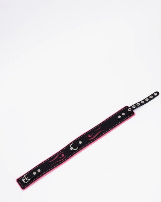 Черно-розовый кожаный ошейник с розовой строчкой - Crazy Handmade - купить с доставкой в Сызрани