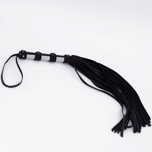 Черный кожаный флоггер со стальной ручкой - 45 см. - Crazy Handmade - купить с доставкой в Сызрани