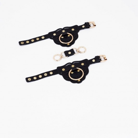 Черные наручники с золотистой фурнитурой - Crazy Handmade - купить с доставкой в Сызрани
