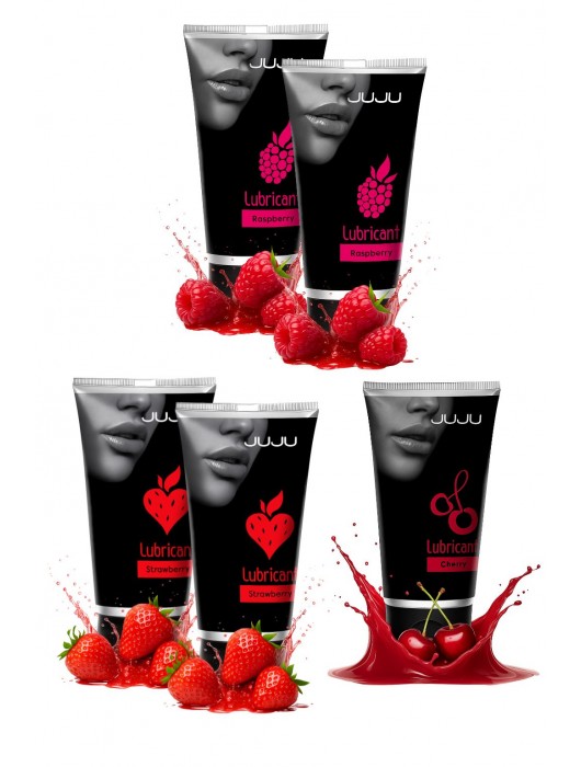 Набор из 5 съедобных лубрикантов JUJU (клубника х 2, малина х 2, вишня) - JuJu - купить с доставкой в Сызрани