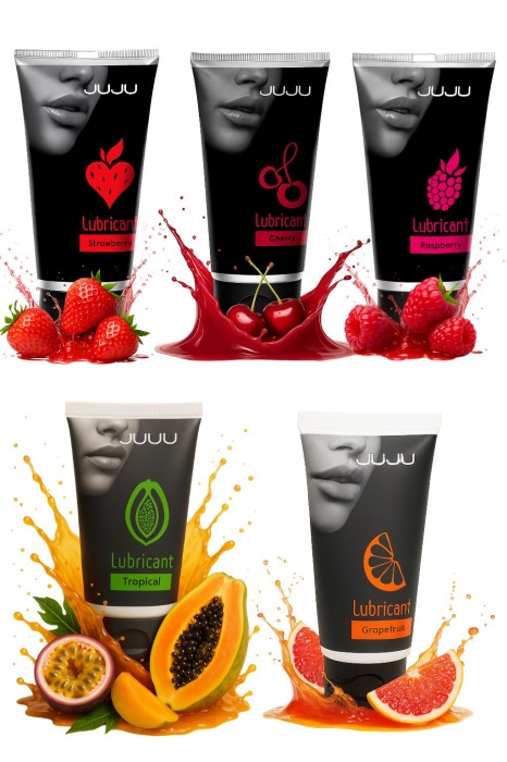 Набор из 5 съедобных лубрикантов JUJU (клубника, малина, тропические фрукты, вишня, грейпфрут) - JuJu - купить с доставкой в Сызрани
