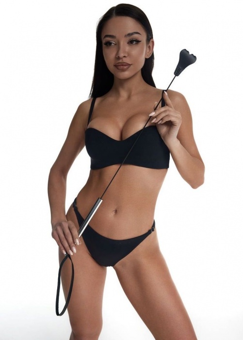 Стек с черным кожаным наконечником в виде сердца и металлической ручкой - 67 см. - Crazy Handmade - купить с доставкой в Сызрани