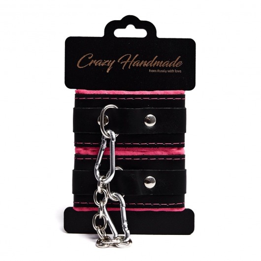 Черно-розовые скругленные наручники с мягкой подкладкой - Crazy Handmade - купить с доставкой в Сызрани