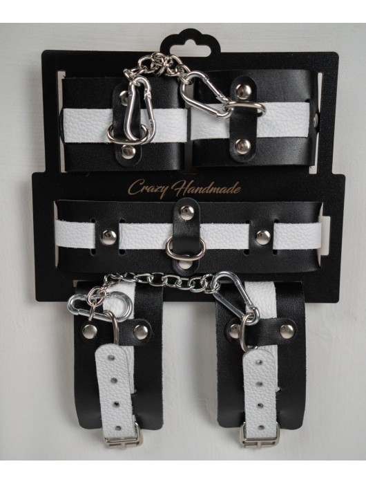 Набор фиксаторов из черной и белой натуральной кожи - Crazy Handmade - купить с доставкой в Сызрани