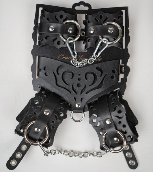 Черный ажурный кожаный набор фиксаций - Crazy Handmade - купить с доставкой в Сызрани