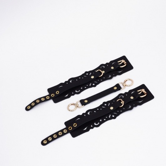 Черный кожаные оковы с узорами и золотистой фурнитурой - Crazy Handmade - купить с доставкой в Сызрани