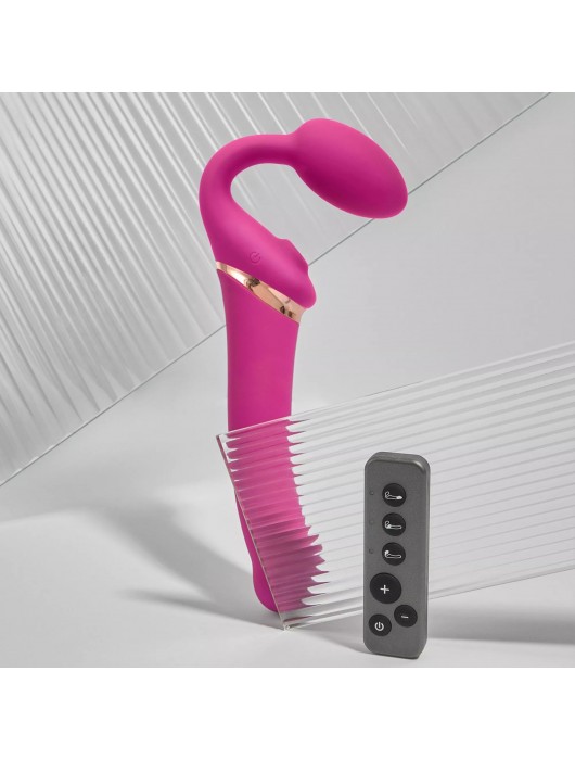 Ярко-розовый безремневой страпон Multi Orgasm Bendable Strap-On size XL с клиторальной стимуляцией - Strap-on-me - купить с доставкой в Сызрани