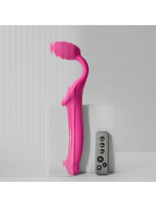 Ярко-розовый безремневой страпон Strap-on-me Vibrating Bendable Strap-On size L - Strap-on-me - купить с доставкой в Сызрани