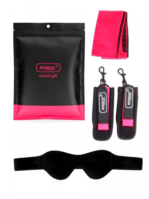 Черно-розовый эротический набор: маска, наручники и повязка - Erokay - купить с доставкой в Сызрани
