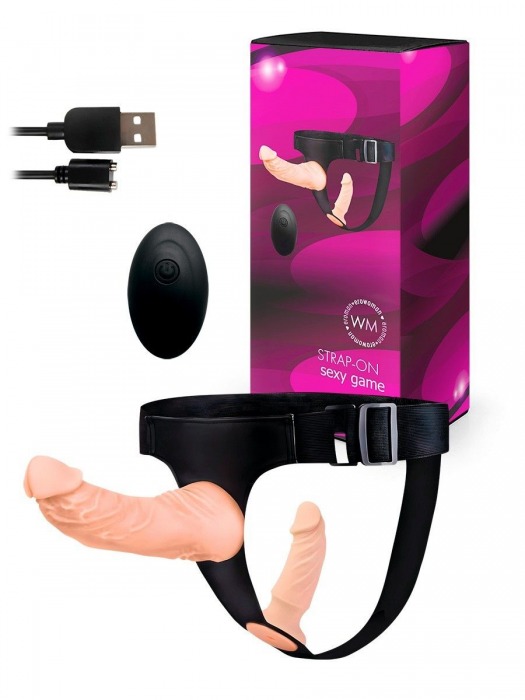 Женский страпон с 2 насадками, вибрацией и пультом ДУ - Erowoman-Eroman - купить с доставкой в Сызрани