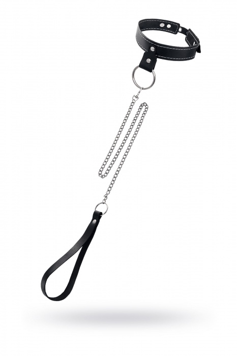 Черный узкий однослойный ошейник с серебристым поводком-цепочкой - Pecado - купить с доставкой в Сызрани
