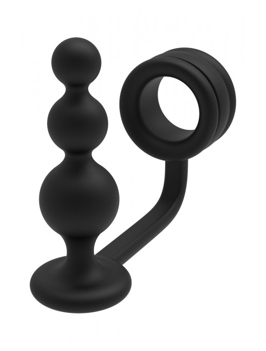 Черное эрекционное кольцо с анальной елочкой Cockring With Beaded Anal Plug - Dream Toys - в Сызрани купить с доставкой