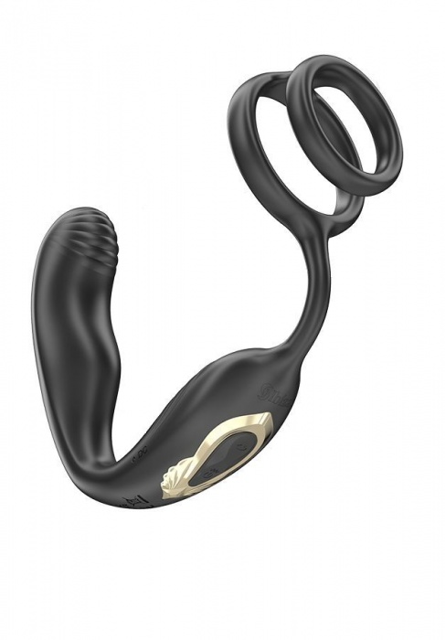 Черная анальная пробка с вращением и эрекционными кольцами - Ibiza - в Сызрани купить с доставкой