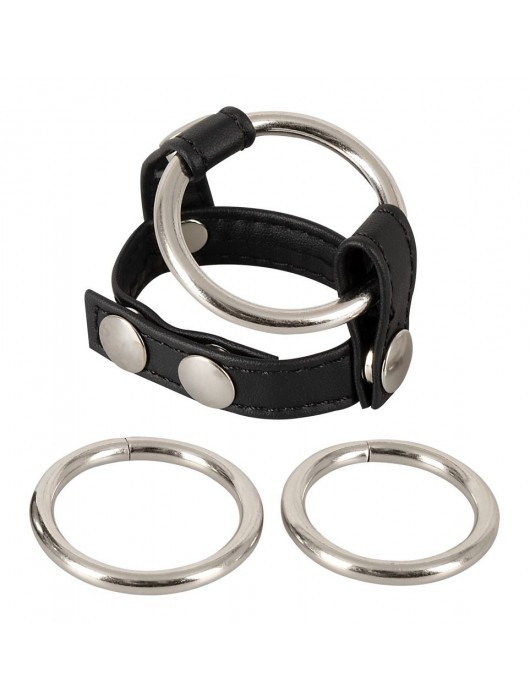 Подхват для мошонки с 3 съемными эрекционными кольцами Leder-Riemen - Orion - в Сызрани купить с доставкой