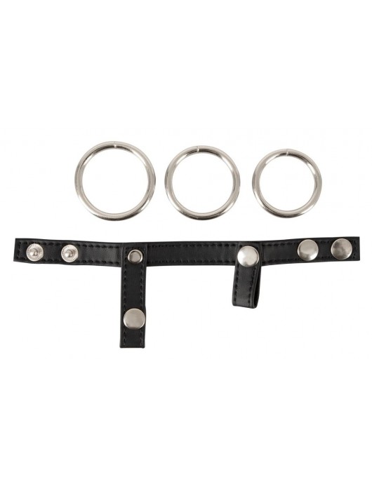 Подхват для мошонки с 3 съемными эрекционными кольцами Leder-Riemen - Orion - в Сызрани купить с доставкой
