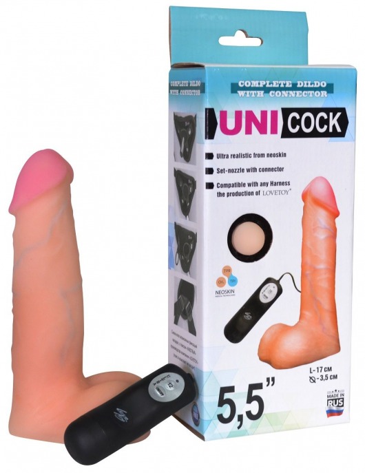 Фаллическая насадка Харнесс UNICOCK 5,5  с вибрацией - 17 см. - LOVETOY (А-Полимер) - купить с доставкой в Сызрани
