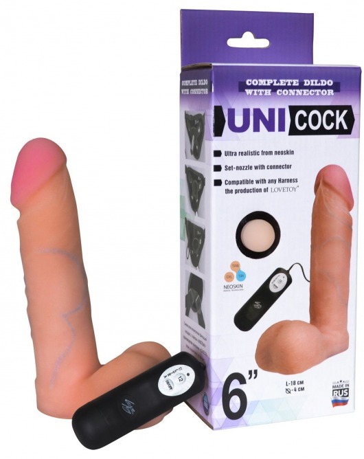 Фаллическая насадка Харнесс UNICOCK 6  с вибрацией - 18 см. - LOVETOY (А-Полимер) - купить с доставкой в Сызрани