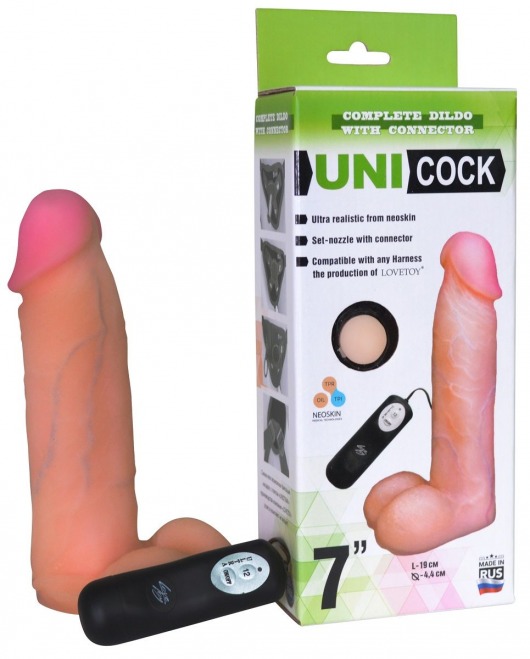 Фаллическая насадка Харнесс UNICOCK 7  с вибрацией - 19 см. - LOVETOY (А-Полимер) - купить с доставкой в Сызрани