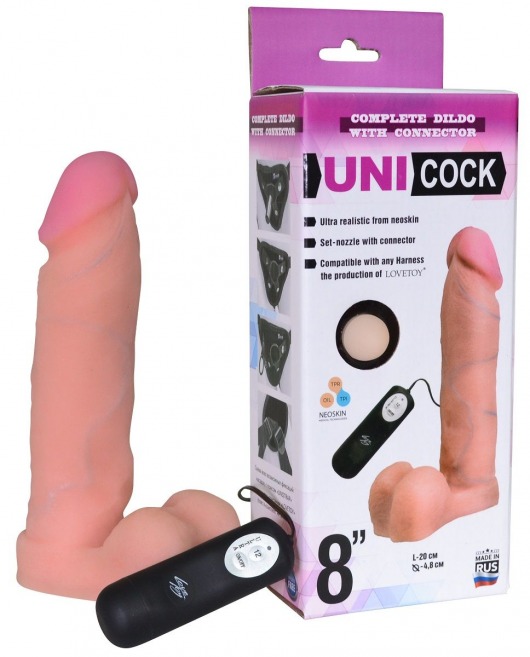 Фаллическая насадка Харнесс UNICOCK 8  с вибрацией - 20 см. - LOVETOY (А-Полимер) - купить с доставкой в Сызрани