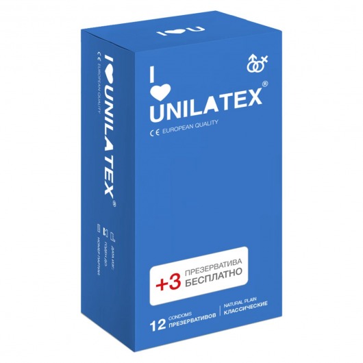 Классические презервативы Unilatex Natural Plain - 12 шт. + 3 шт. в подарок - Unilatex - купить с доставкой в Сызрани