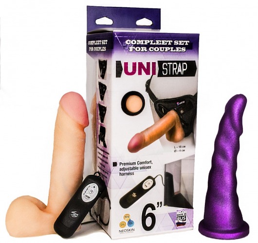 Вибрострапон с двумя насадками UniStrap - 18 и 18 см. - LOVETOY (А-Полимер) - купить с доставкой в Сызрани