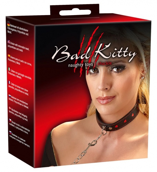 Узкий ошейник с сердечками и поводком-цепочкой - Orion - купить с доставкой в Сызрани