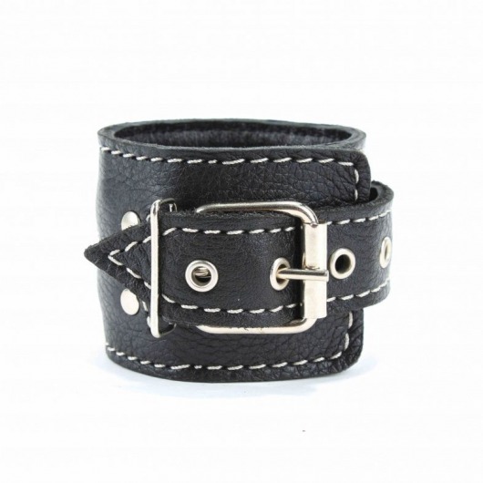 Чёрные кожаные наручники с крупной строчкой - БДСМ Арсенал - купить с доставкой в Сызрани