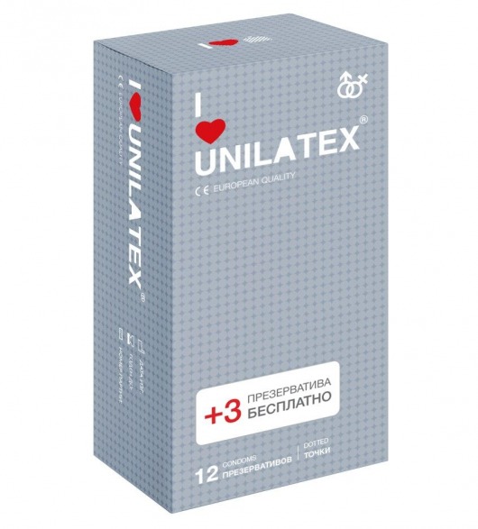 Презервативы с точками Unilatex Dotted - 12 шт. + 3 шт. в подарок - Unilatex - купить с доставкой в Сызрани