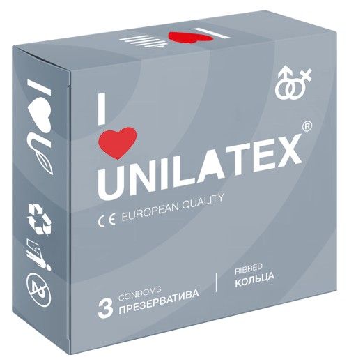 Презервативы с рёбрами Unilatex Ribbed - 3 шт. - Unilatex - купить с доставкой в Сызрани