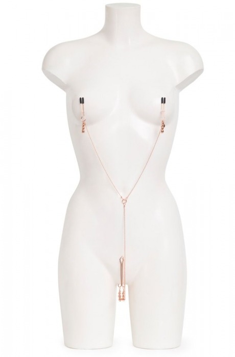 Золотистые зажимы для сосков и клитора All Sensation Nipple and Clitoral Chain - Fifty Shades of Grey - купить с доставкой в Сызрани