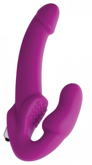 Ярко-розовый безремневой вибрострапон Evoke Vibrating Strapless Silicone Strap-on Dildo - XR Brands - купить с доставкой в Сызрани