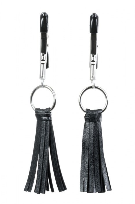 Черно-серебристые зажимы для сосков Theatre с кисточками - ToyFa - купить с доставкой в Сызрани