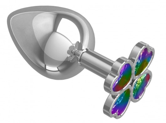 Серебристая анальная пробка-клевер с радужным кристаллом - 9,5 см. - Джага-Джага - купить с доставкой в Сызрани