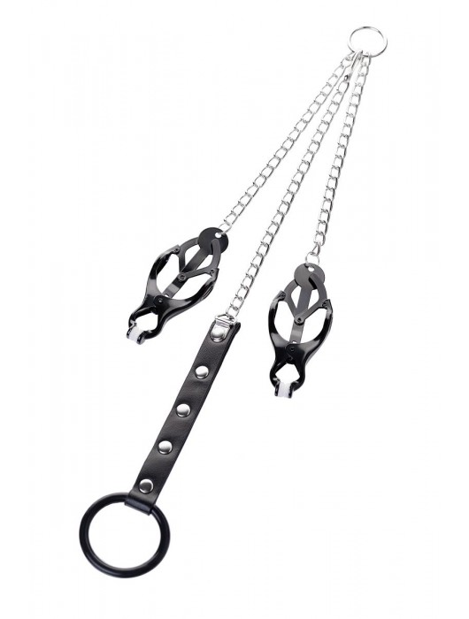 Черно-серебристые зажимы для сосков с кольцом для пениса TOYFA Metal - ToyFa - купить с доставкой в Сызрани