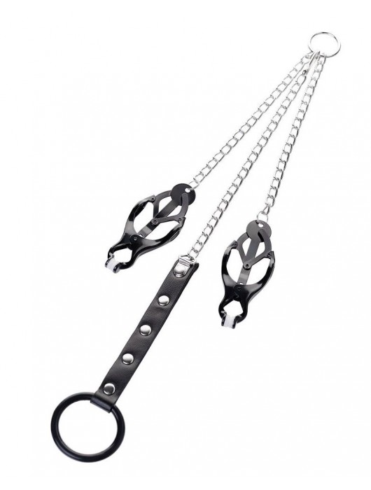 Черно-серебристые зажимы для сосков с кольцом для пениса TOYFA Metal - ToyFa - купить с доставкой в Сызрани