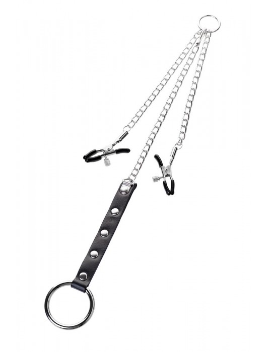 Серебристо-чёрные зажимы для сосков с кольцом для пениса TOYFA Metal - ToyFa - купить с доставкой в Сызрани